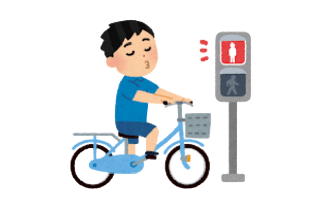陣号無視をして自転車に乗る男性のイラスト