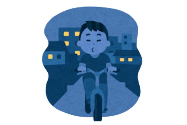ライトをつけずに自転車を運転する男性のイラスト