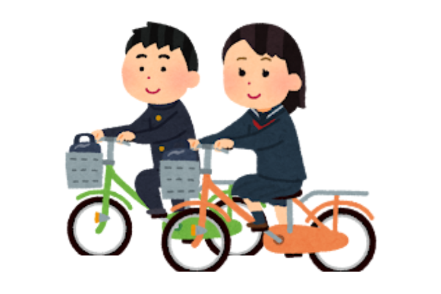並んで自転車に乗る男女のイラスト